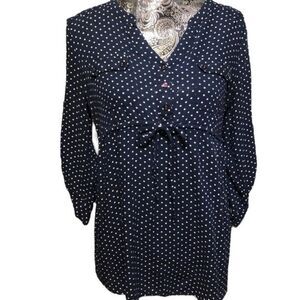 Motherhood maternity navy‎ white polka dot blouse Medium